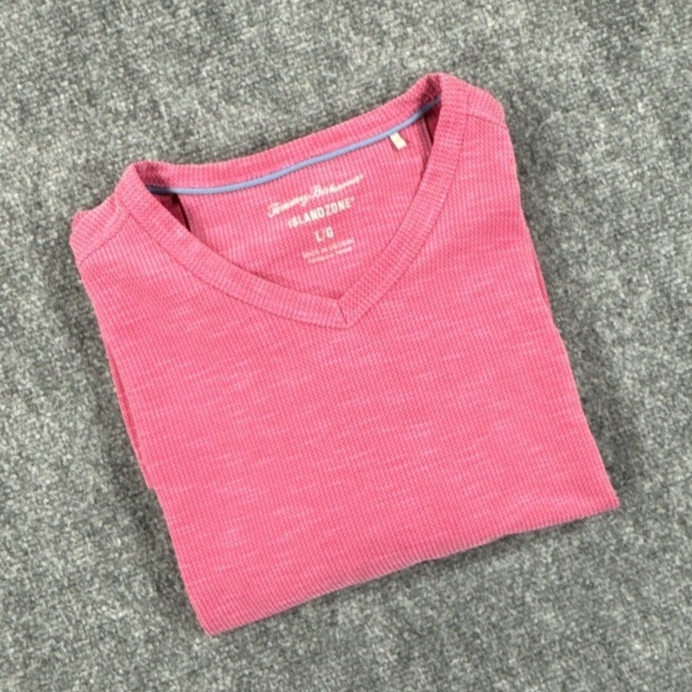 Tommy Bahama IslandZone Shirt Mens XL Pink V Neck Tencel Coolmax T222354